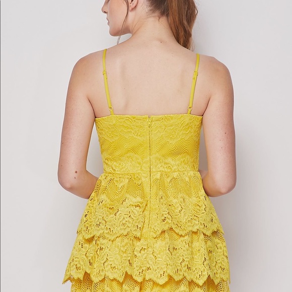 Teeze Me Yellow Lace Tiered Fit and Flare women’s Mini Dress - Picture 8 of 8